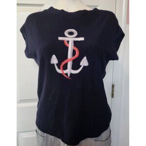 Aaeda Womens Nautical Sleeveless Sweater Size M Navy White & Red NWOT